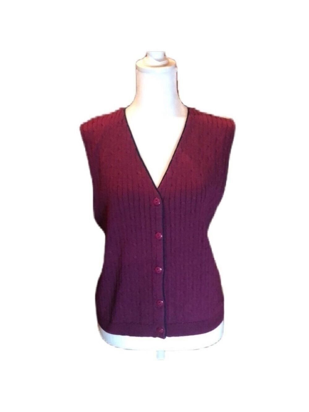 EASTBROOK Clothing Company Maroon w/ Black Trim Button Down Sweater Vest, Size M - Picture 3 of 8